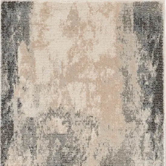 10' Ivory Black And Gray Abstract Non Skid Runner Rug Photo 7