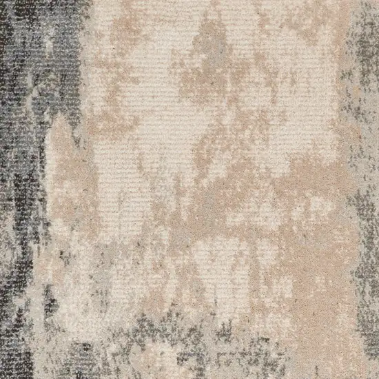 10' Ivory Black And Gray Abstract Non Skid Runner Rug Photo 6