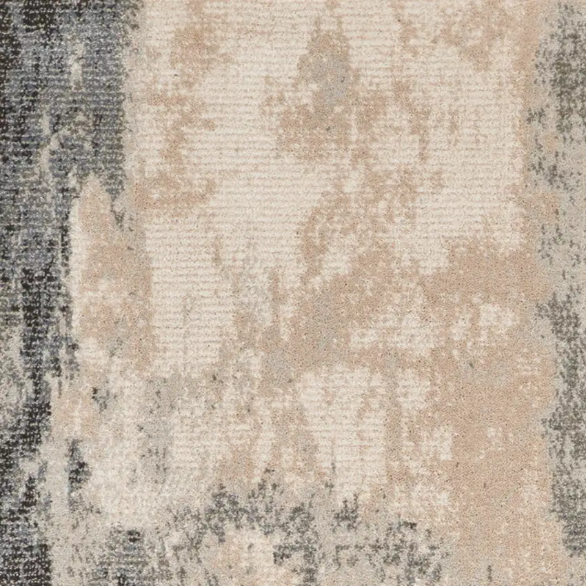 10' Ivory Black And Gray Abstract Non Skid Runner Rug Photo 6