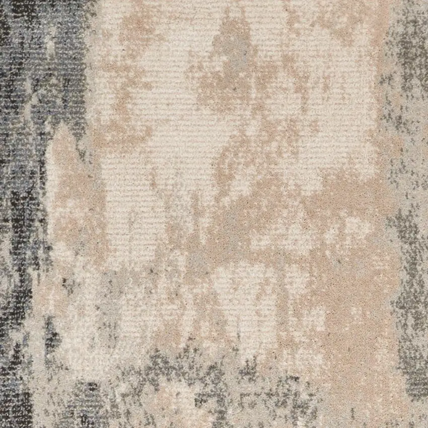 10' Ivory Black And Gray Abstract Non Skid Runner Rug Photo 3