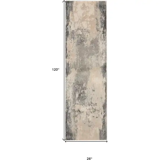 10' Ivory Black And Gray Abstract Non Skid Runner Rug Photo 3