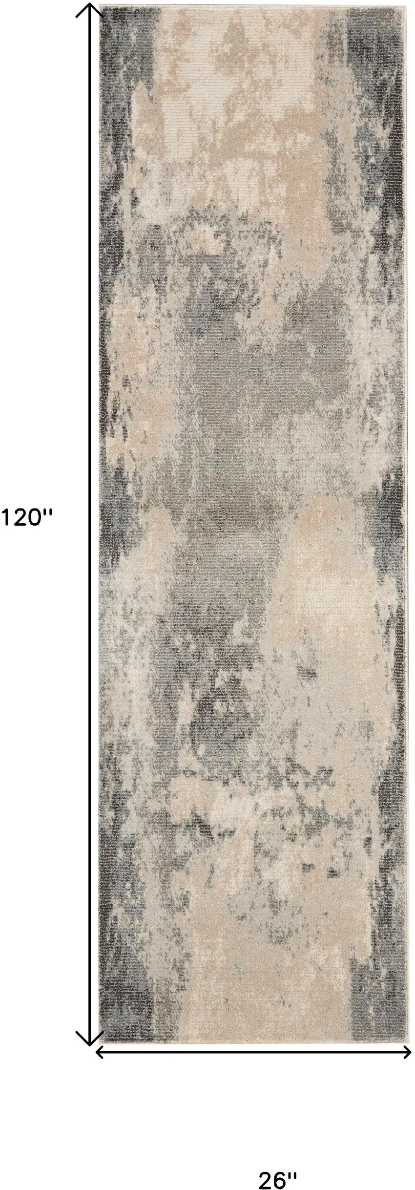 10' Ivory Black And Gray Abstract Non Skid Runner Rug Photo 3