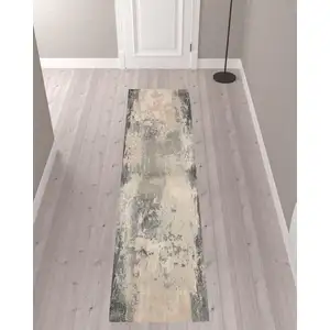 Photo of 10' Ivory Black And Gray Abstract Non Skid Runner Rug