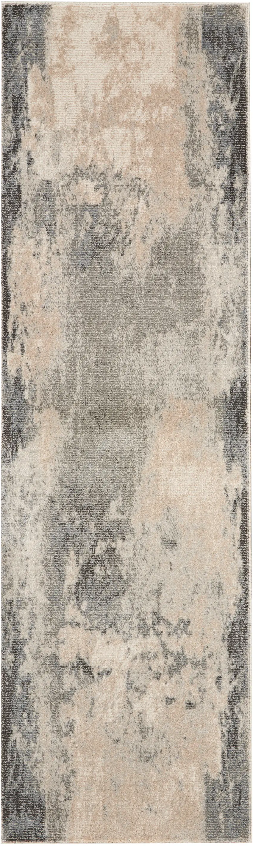 10' Ivory Black And Gray Abstract Non Skid Runner Rug Photo 2