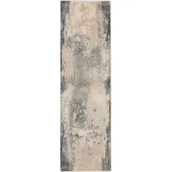10' Ivory Black And Gray Abstract Non Skid Runner Rug Photo 2