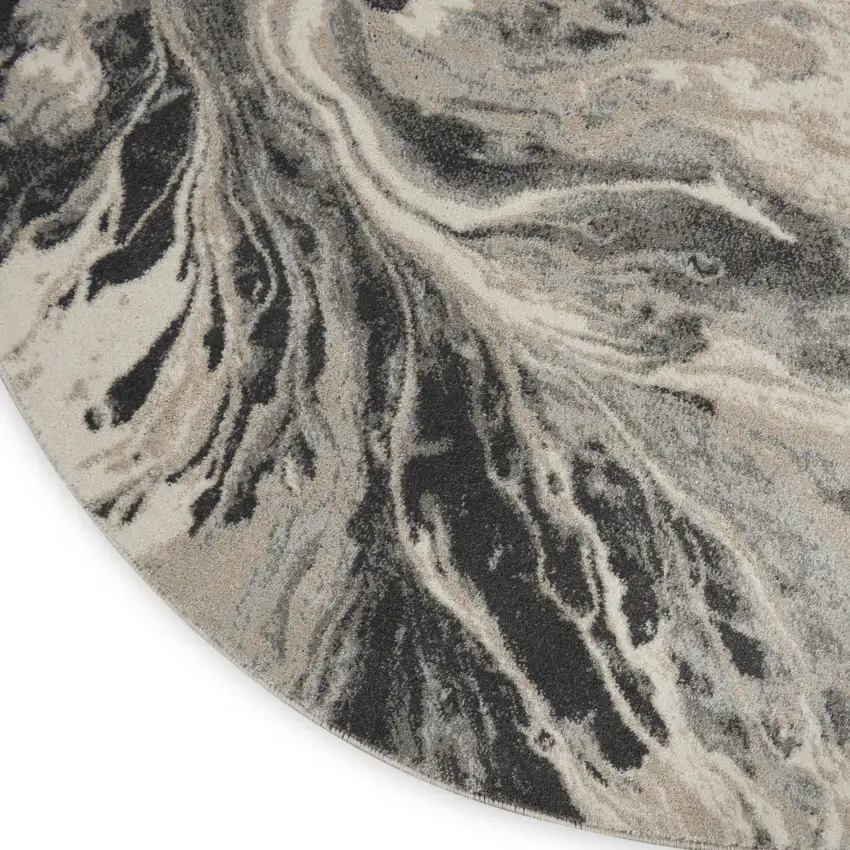 8' Ivory Black And Gray Abstract Round Rug Photo 7