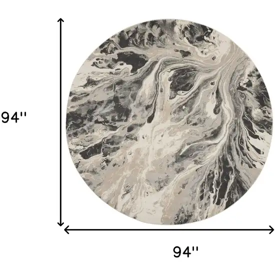 8' Ivory Black And Gray Abstract Round Rug Photo 3