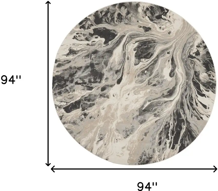 8' Ivory Black And Gray Abstract Round Rug Photo 3