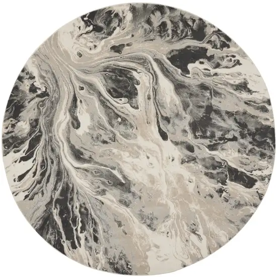 8' Ivory Black And Gray Abstract Round Rug Photo 3