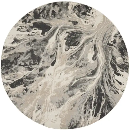 8' Ivory Black And Gray Abstract Round Rug Photo 4