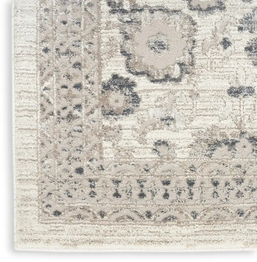 8' Ivory Black And Gray Floral Distressed Non Skid Runner Rug Photo 8