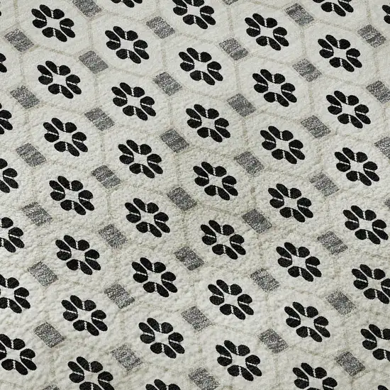 8' Ivory Black And Gray Geometric Washable Area Rug With UV Protection Photo 9