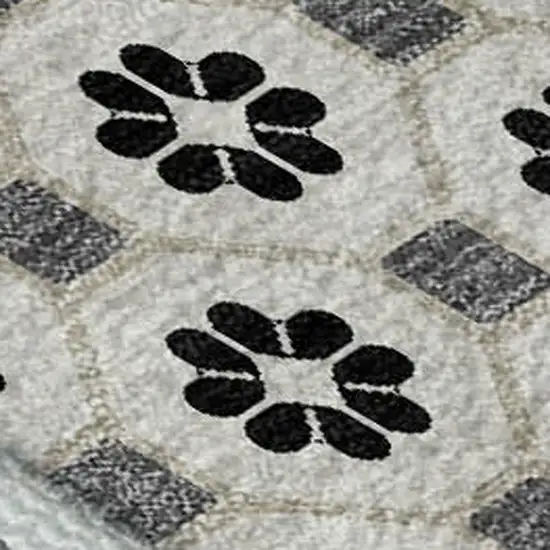8' Ivory Black And Gray Geometric Washable Area Rug With UV Protection Photo 3