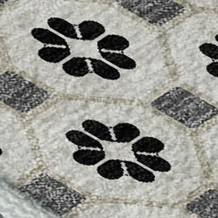 8' Ivory Black And Gray Geometric Washable Area Rug With UV Protection Photo 3