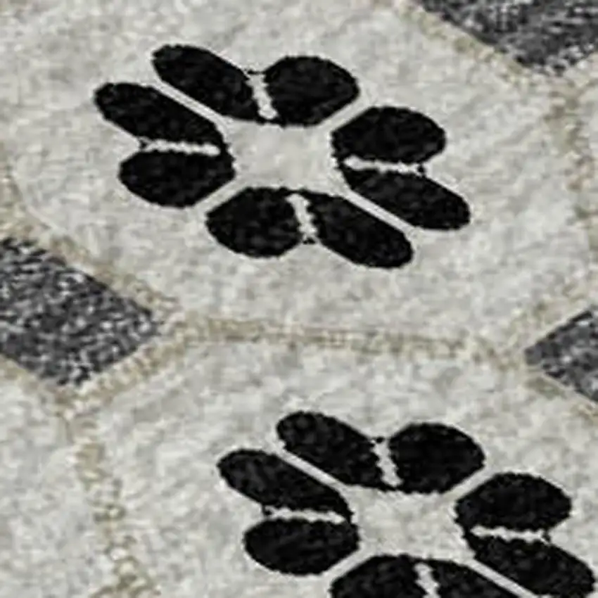 8' Ivory Black And Gray Geometric Washable Area Rug With UV Protection Photo 2