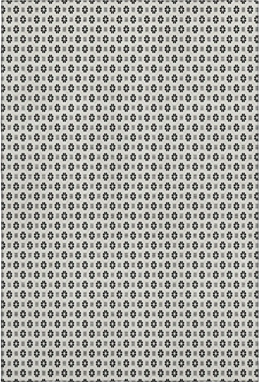 8' Ivory Black And Gray Geometric Washable Area Rug With UV Protection Photo 6