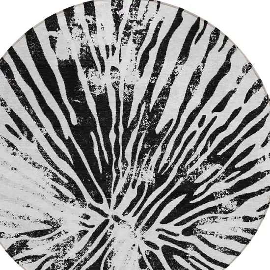 8' Ivory Black And Gray Round Abstract Washable Indoor Outdoor Area Rug Photo 5