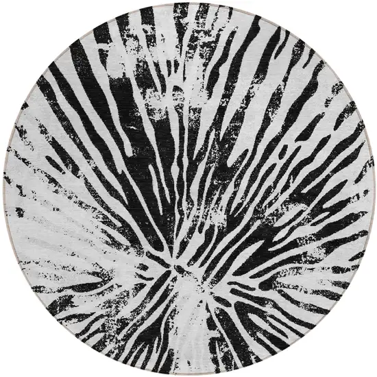 8' Ivory Black And Gray Round Abstract Washable Indoor Outdoor Area Rug Photo 2