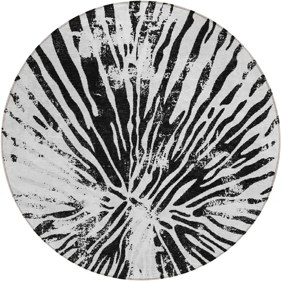 8' Ivory Black And Gray Round Abstract Washable Indoor Outdoor Area Rug Photo 2