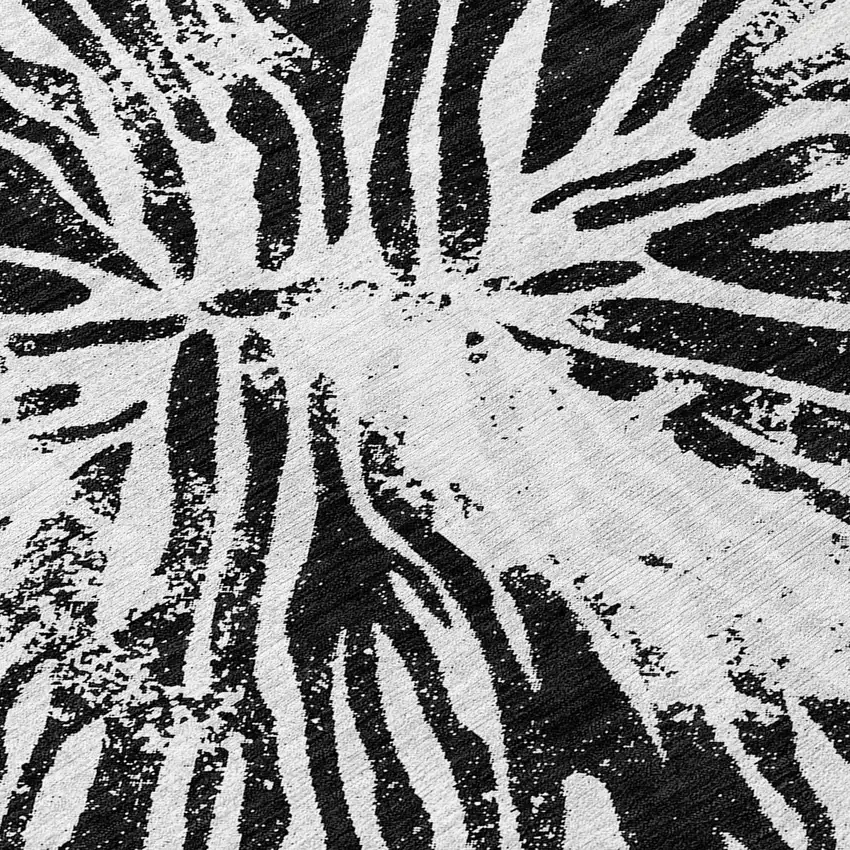 8' Ivory Black And Gray Round Abstract Washable Indoor Outdoor Area Rug Photo 8