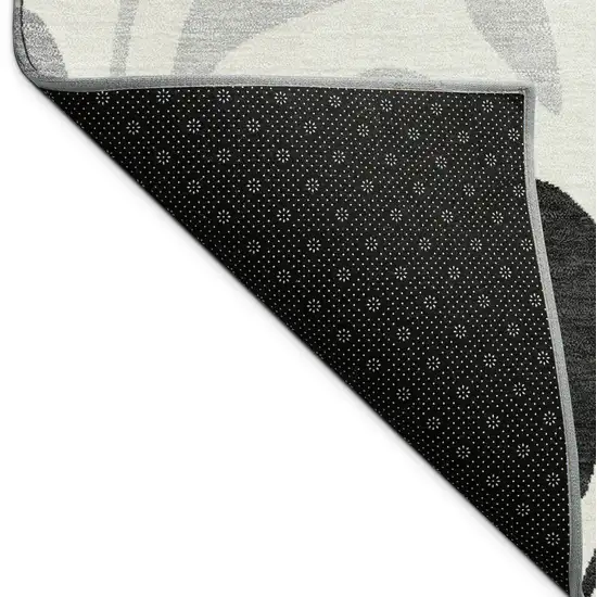 8' Ivory Black And Gray Round Botanical Leaves Washable Indoor Outdoor Area Rug Photo 7