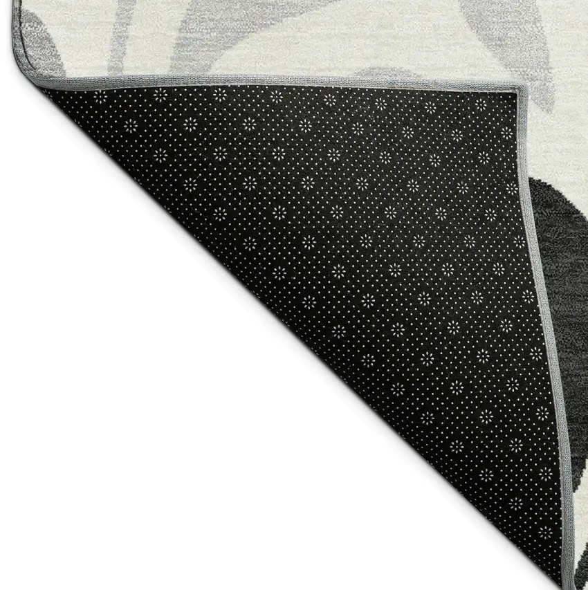 8' Ivory Black And Gray Round Botanical Leaves Washable Indoor Outdoor Area Rug Photo 7