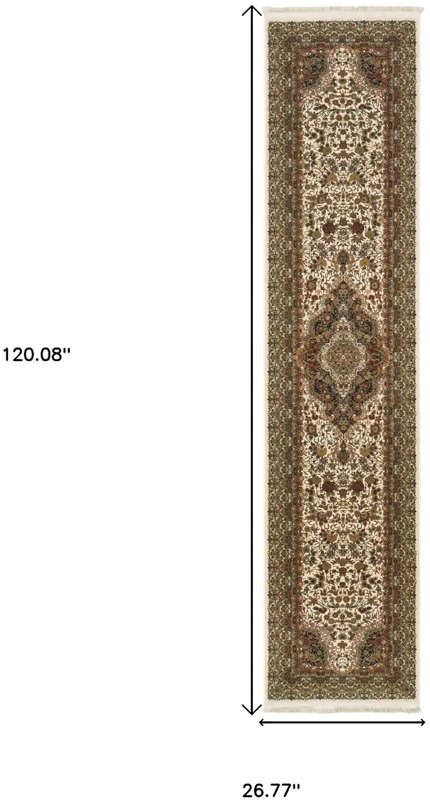 10' Ivory Black And Light Brown Medallion Runner Rug With Fringe Photo 3