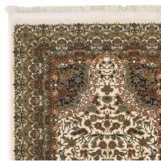 10' Ivory Black And Light Brown Medallion Runner Rug With Fringe Photo 4
