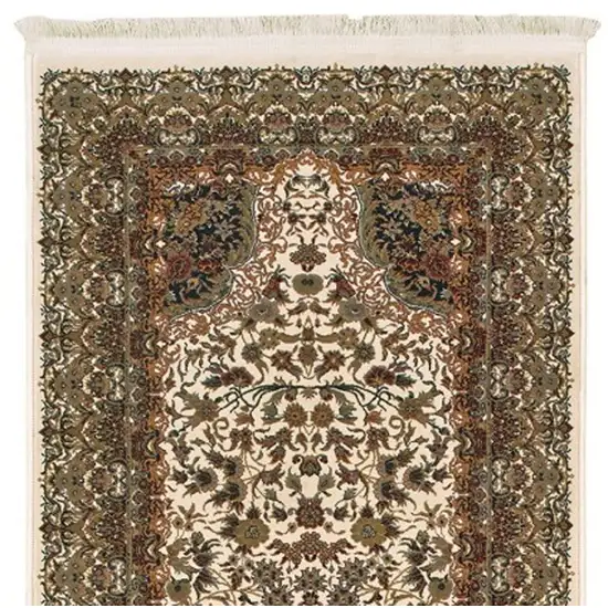 10' Ivory Black And Light Brown Medallion Runner Rug With Fringe Photo 5