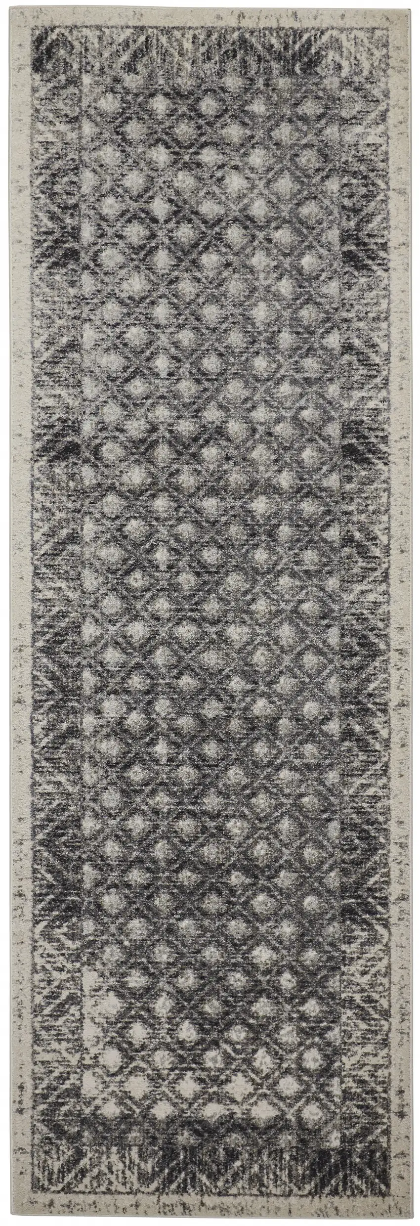 8' Ivory Black And Taupe Abstract Stain Resistant Runner Rug Photo 1