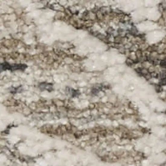 12' Ivory Black And Taupe Floral Distressed Runner Rug With Fringe Photo 2