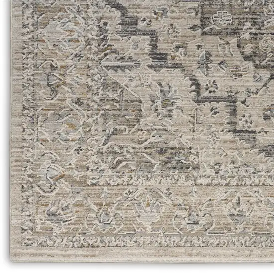 10' Ivory Black And Taupe Medallion Distressed Runner Rug With Fringe Photo 8