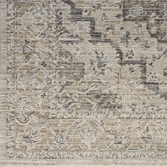 10' Ivory Black And Taupe Medallion Distressed Runner Rug With Fringe Photo 7