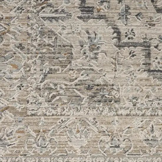 12' Ivory Black And Taupe Medallion Distressed Runner Rug With Fringe Photo 5