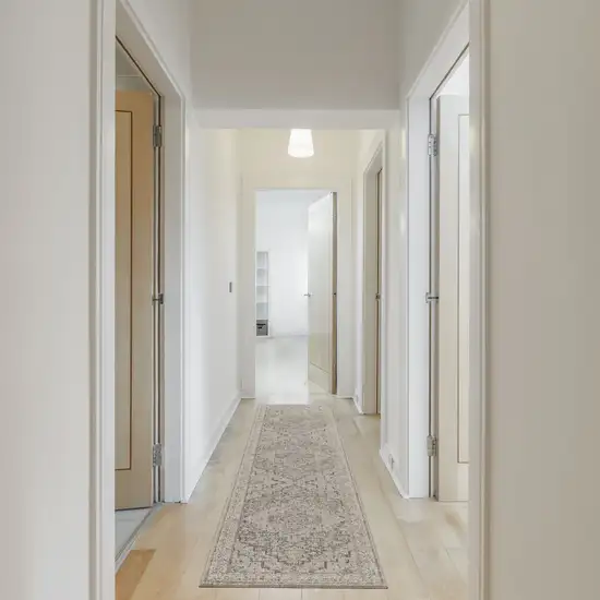 12' Ivory Black And Taupe Medallion Distressed Runner Rug With Fringe Photo 4