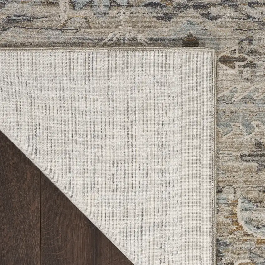 8' Ivory Black And Taupe Southwestern Distressed Runner Rug With Fringe Photo 9