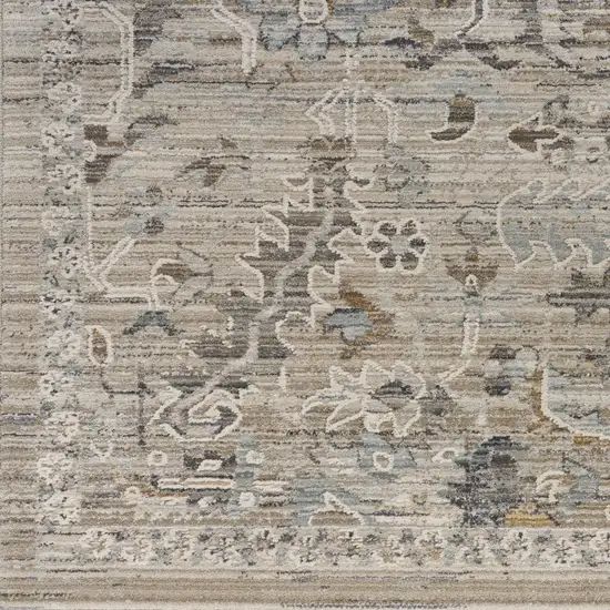 8' Ivory Black And Taupe Southwestern Distressed Runner Rug With Fringe Photo 6