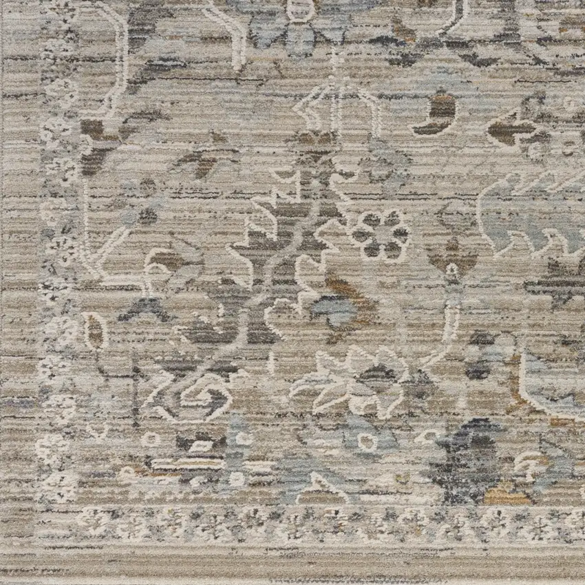 10' Ivory Black And Taupe Southwestern Distressed Runner Rug With Fringe Photo 6