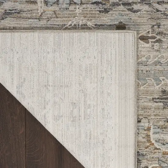 10' Ivory Black And Taupe Southwestern Distressed Runner Rug With Fringe Photo 9