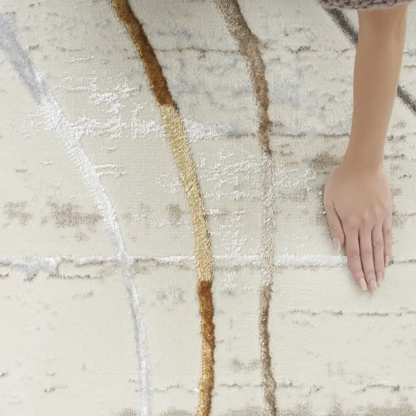 8' Ivory Black and Brown Abstract Non Skid Runner Rug Photo 8