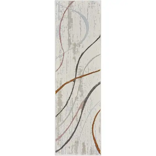 8' Ivory Black and Brown Abstract Non Skid Runner Rug Photo 1