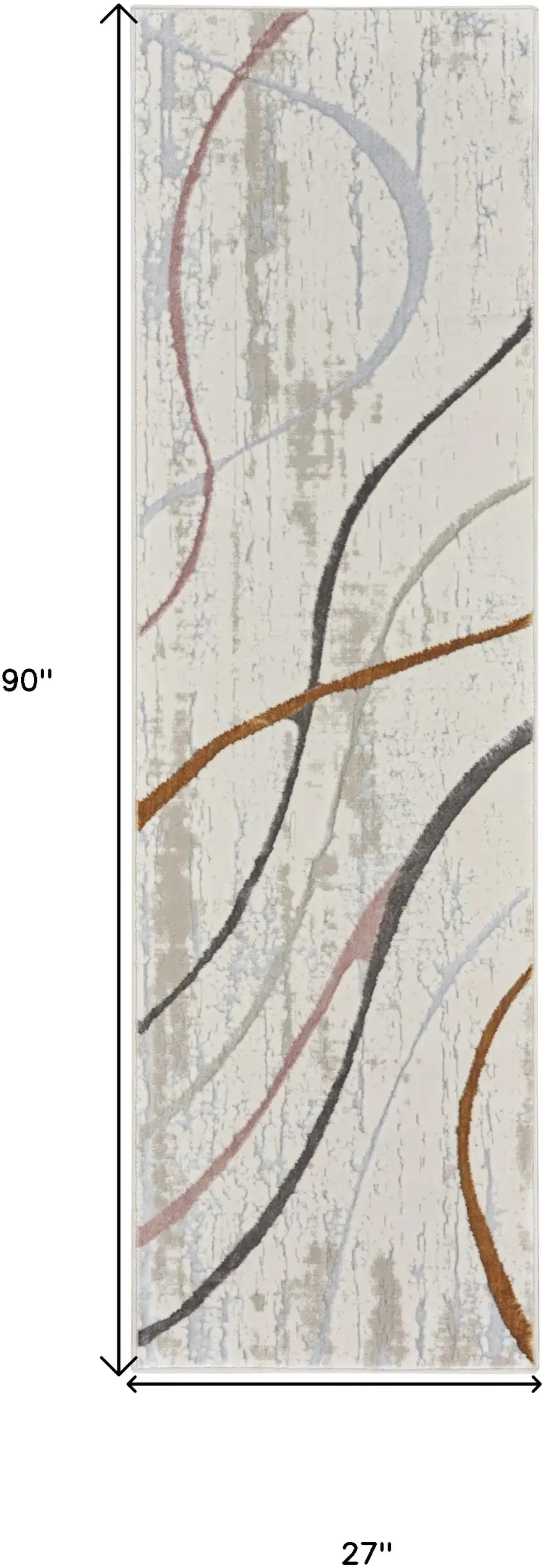 8' Ivory Black and Brown Abstract Non Skid Runner Rug Photo 3