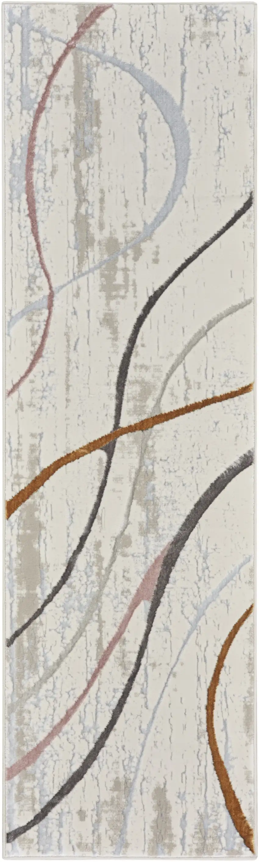 8' Ivory Black and Brown Abstract Non Skid Runner Rug Photo 2