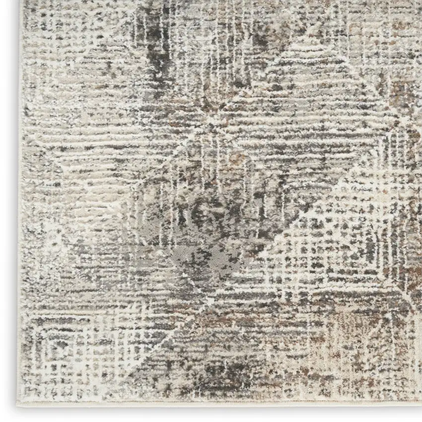 8' Ivory Black and Brown Geometric Non Skid Runner Rug Photo 5