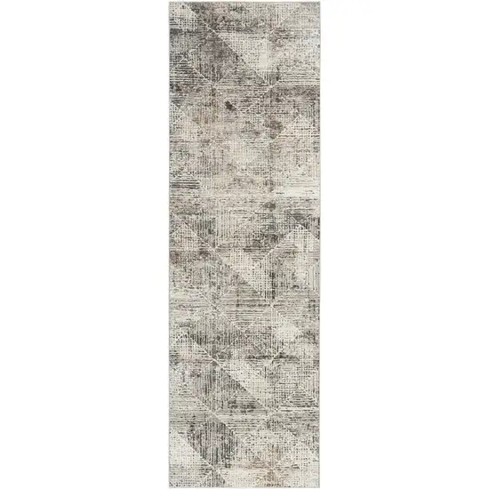 8' Ivory Black and Brown Geometric Non Skid Runner Rug Photo 1