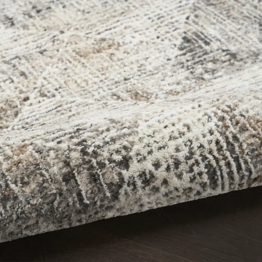 8' Ivory Black and Brown Geometric Non Skid Runner Rug Photo 4