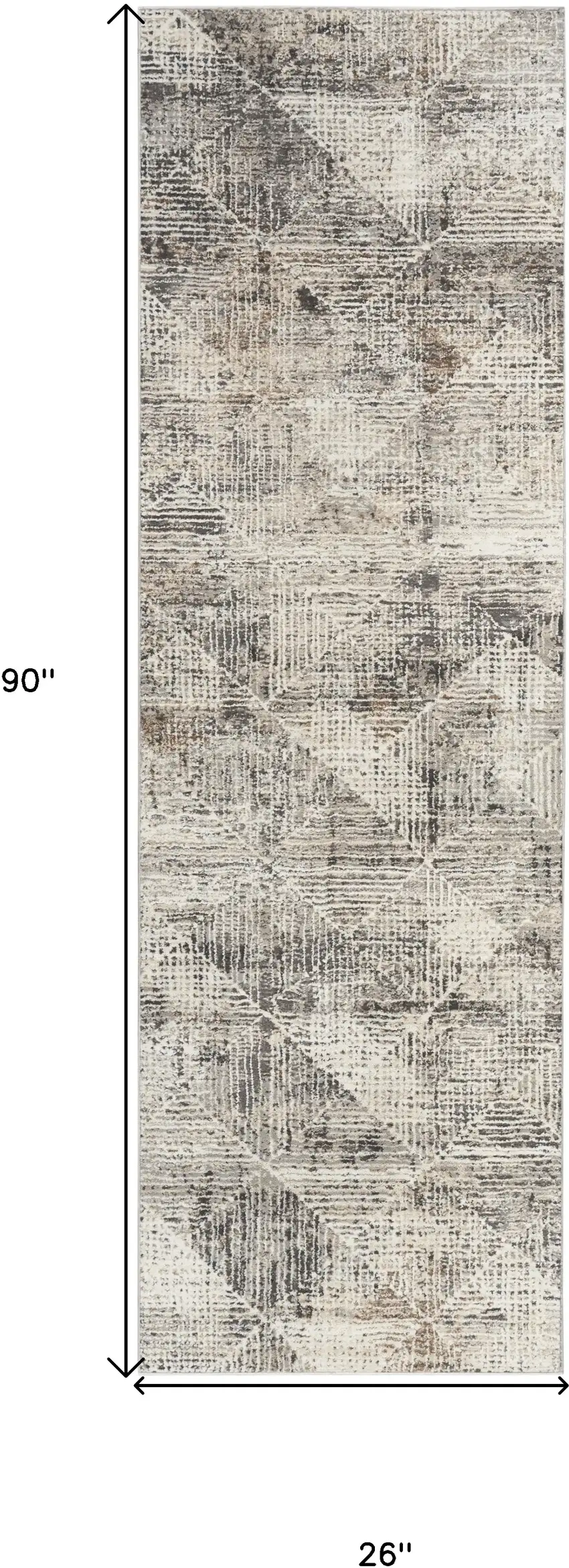 8' Ivory Black and Brown Geometric Non Skid Runner Rug Photo 3