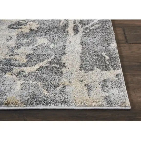 8' Ivory Black and Gray Abstract Distressed Runner Rug Photo 8
