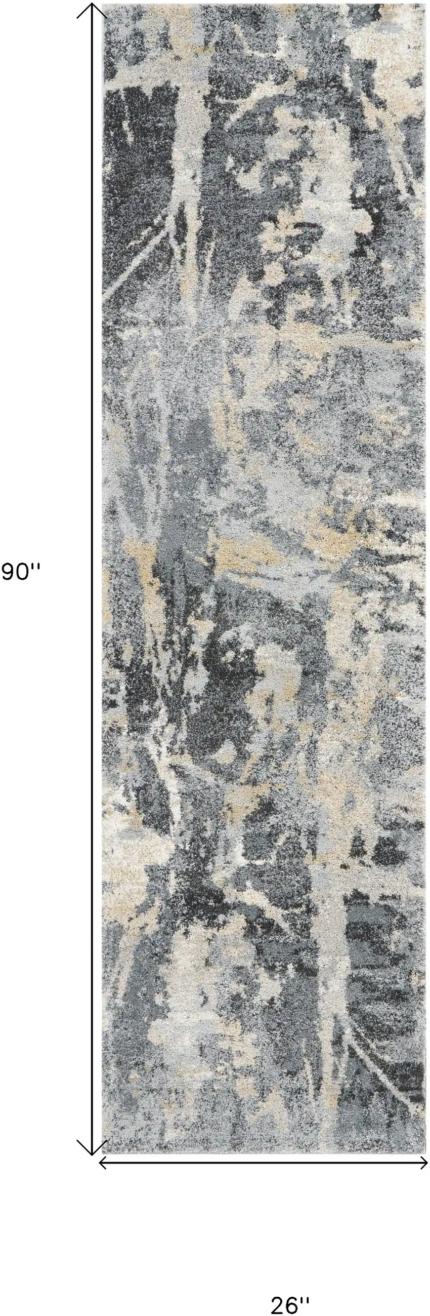 8' Ivory Black and Gray Abstract Distressed Runner Rug Photo 3