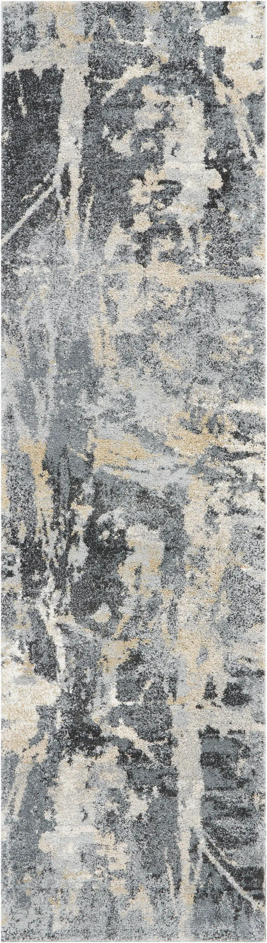 8' Ivory Black and Gray Abstract Distressed Runner Rug Photo 2